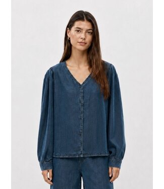 Object OBJFRAME V-Neck Top - Dark Blue Denim Rinse Wash