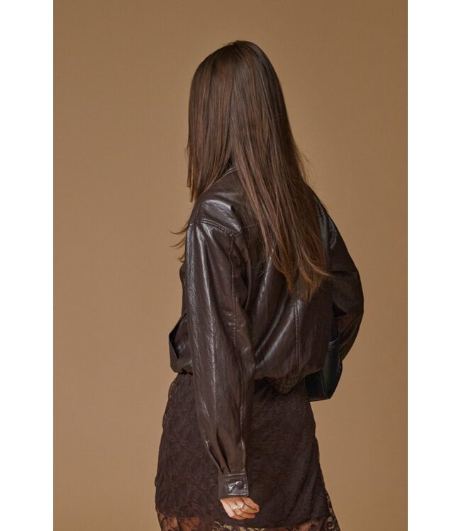 JDY JDYABBY Faux Leather Jacket Chocolate Torte – Bruine dames jas van imitatieleer