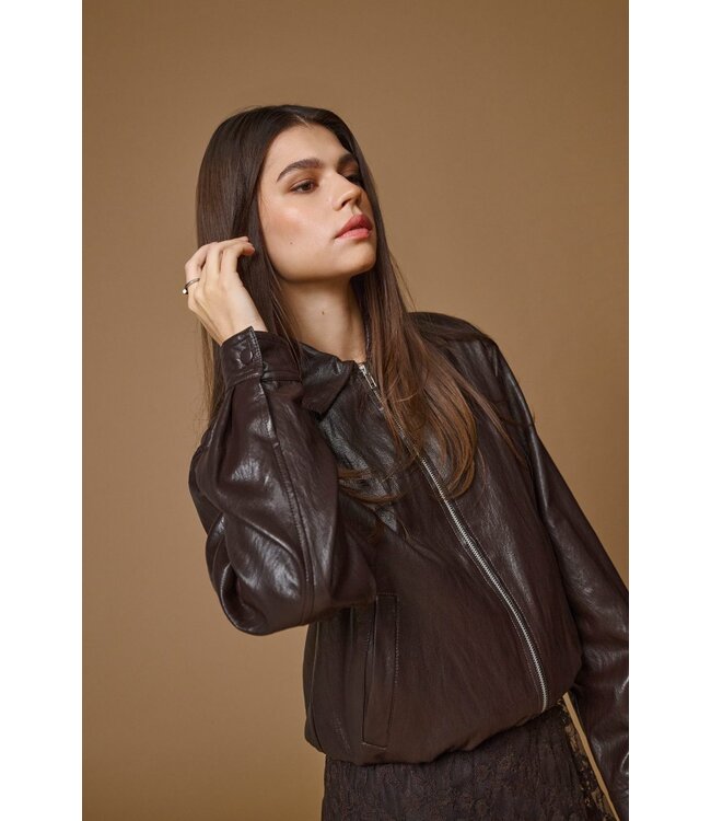 JDY JDYABBY Faux Leather Jacket Chocolate Torte – Bruine dames jas van imitatieleer