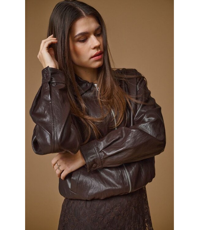 JDY JDYABBY Faux Leather Jacket Chocolate Torte – Bruine dames jas van imitatieleer