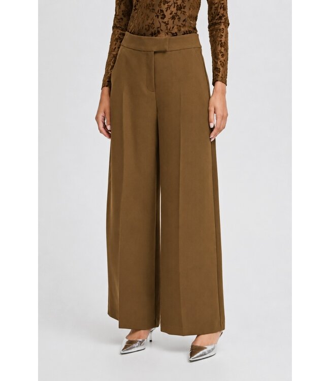 b.young BYDENOA Wide Pants Sepia – Damesbroek met Hoge Taille & Wijde Pijpen