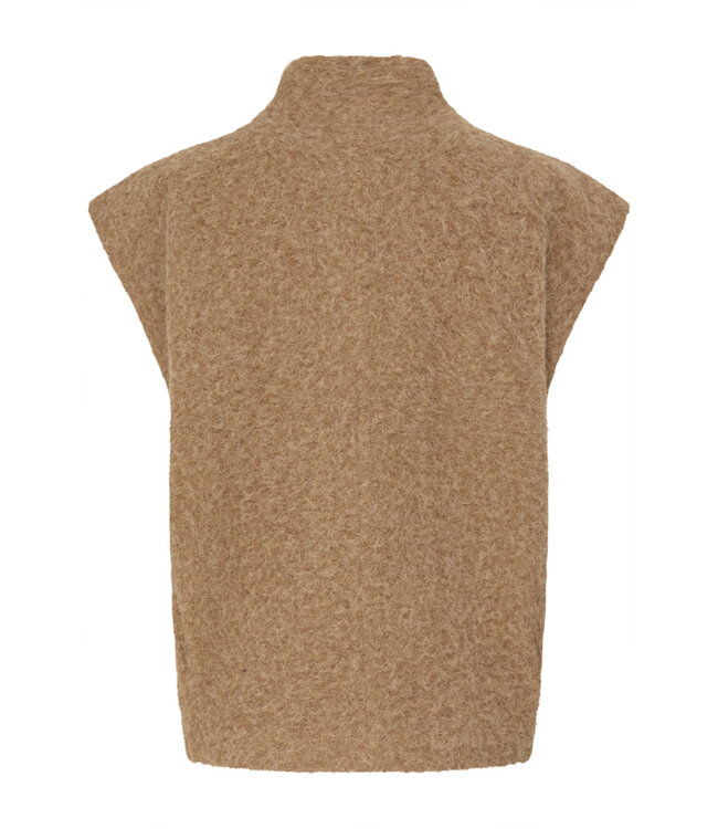 b.young BYABANNA Waistcoat Dames Humus Melange – Mouwloos Gevoerd Vest met Knopen