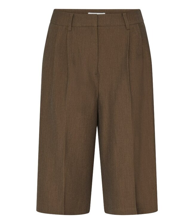 b.young BYDANTA Long Shorts Dames Sepia Melange – Lange Bermuda met Wijde Pijpen