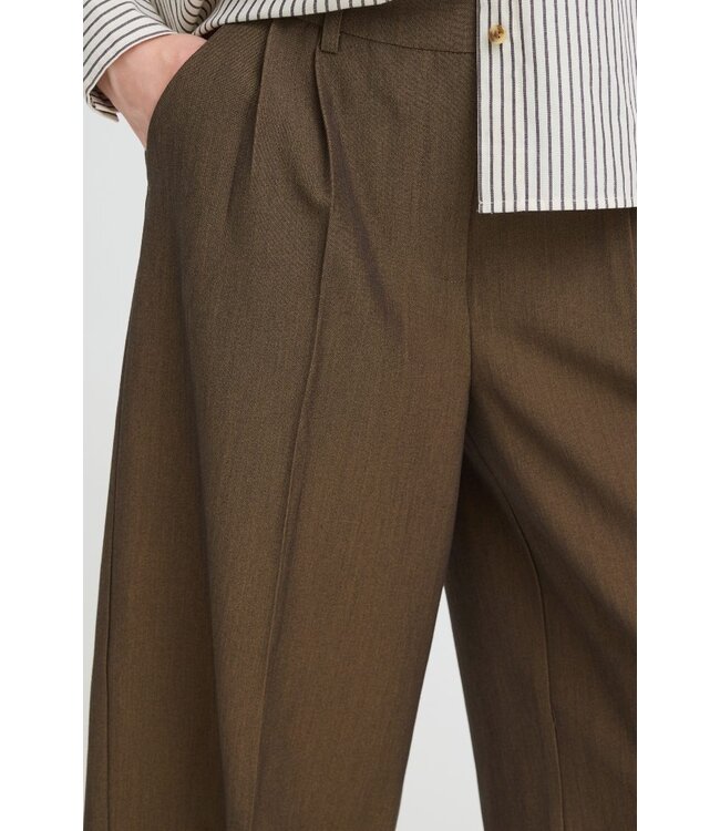 b.young BYDANTA Long Shorts Dames Sepia Melange – Lange Bermuda met Wijde Pijpen