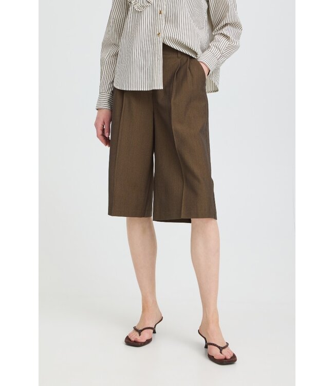 b.young BYDANTA Long Shorts Dames Sepia Melange – Lange Bermuda met Wijde Pijpen