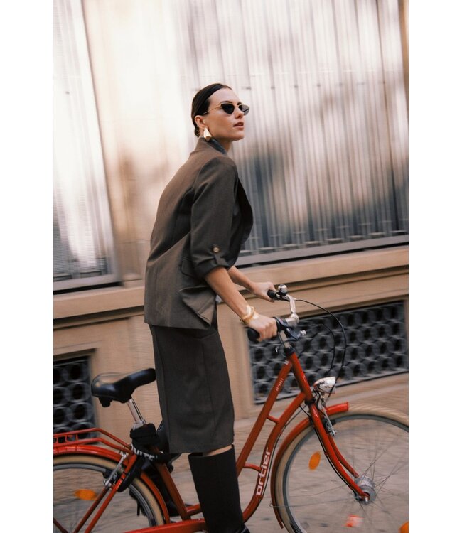 b.young BYDANTA Long Shorts Dames Sepia Melange – Lange Bermuda met Wijde Pijpen