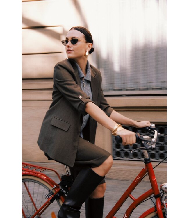 b.young BYDANTA Long Shorts Dames Sepia Melange – Lange Bermuda met Wijde Pijpen