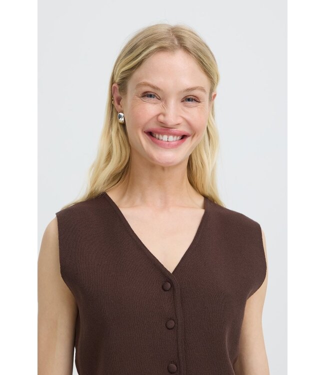 b.young BYOTARI Slipover Java – Mouwloos dames vest met knopen