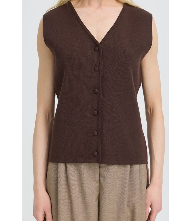 b.young BYOTARI Slipover Java – Mouwloos dames vest met knopen