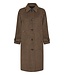 b.young BYCAMIO Coat Olive Night Check – Lange geruite damesmantel met wol