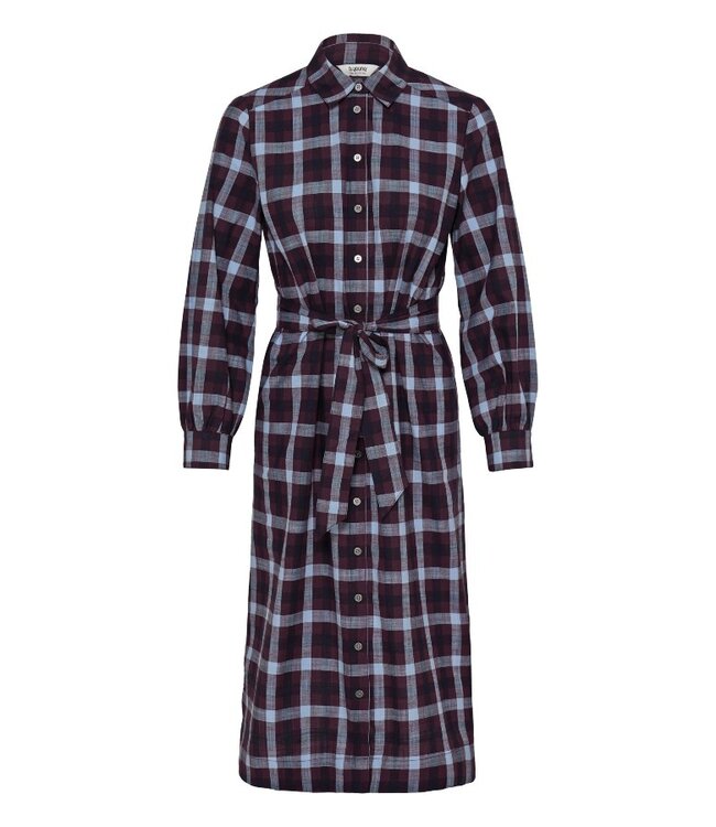 b.young BYFLANNY Shirt Dress Fig Check – Geruite katoenen midi hemdjurk
