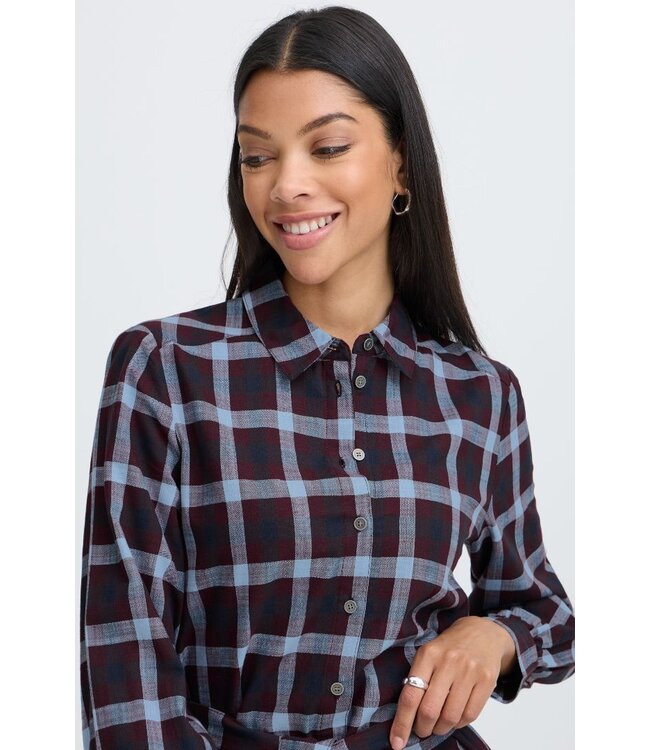b.young BYFLANNY Shirt Dress Fig Check – Geruite katoenen midi hemdjurk