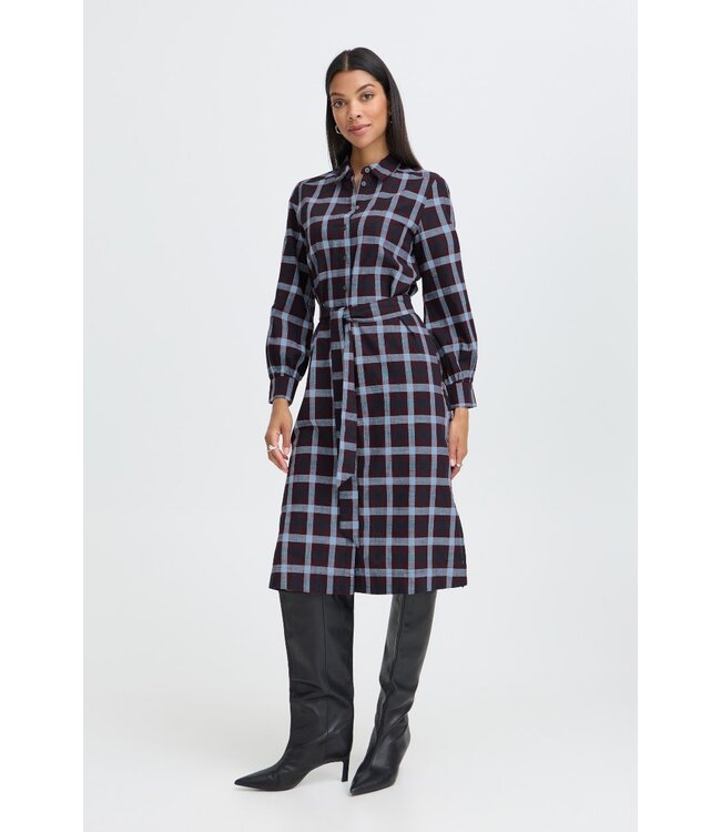 b.young BYFLANNY Shirt Dress Fig Check – Geruite katoenen midi hemdjurk