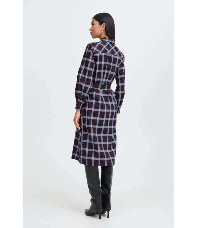 b.young BYFLANNY Shirt Dress Fig Check – Geruite katoenen midi hemdjurk