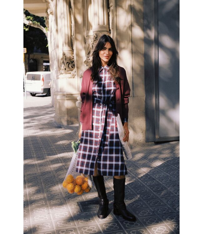 b.young BYFLANNY Shirt Dress Fig Check – Geruite katoenen midi hemdjurk