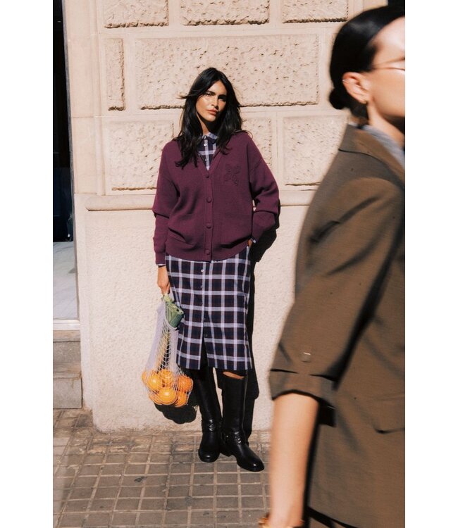 b.young BYFLANNY Shirt Dress Fig Check – Geruite katoenen midi hemdjurk