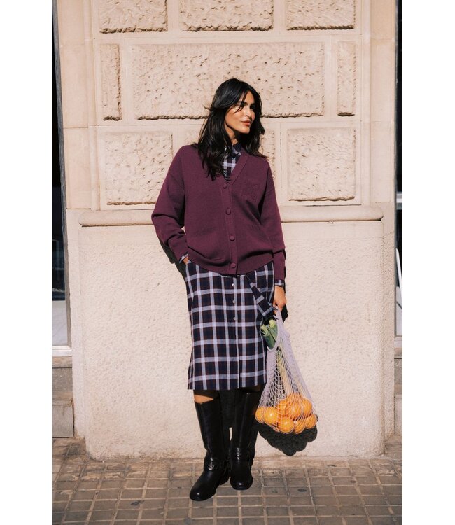 b.young BYFLANNY Shirt Dress Fig Check – Geruite katoenen midi hemdjurk