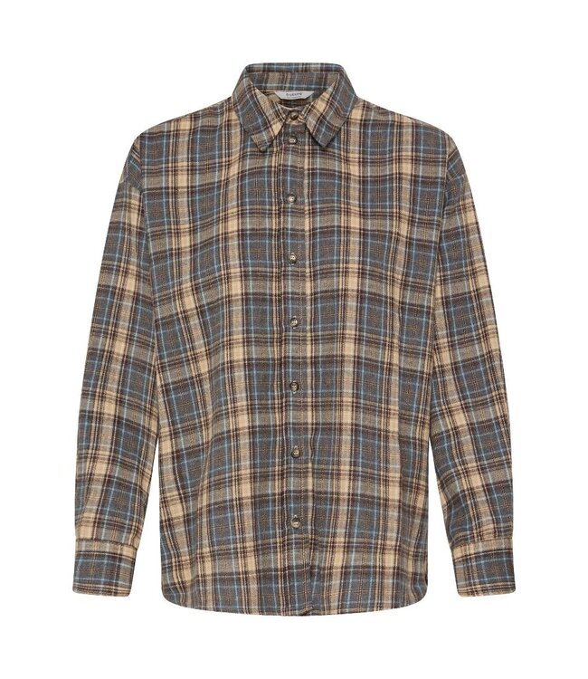 b.young BYFABRICE Shirt Grey/Brown Check – Geruit loose fit dameshemd
