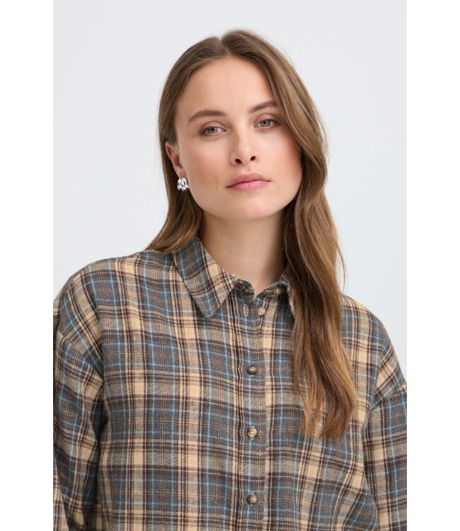 b.young BYFABRICE Shirt Grey/Brown Check – Geruit loose fit dameshemd