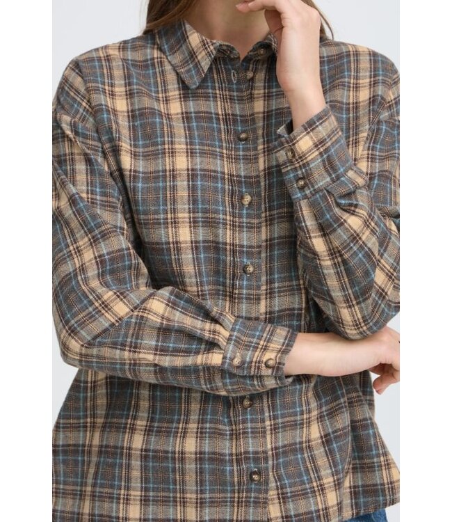 b.young BYFABRICE Shirt Grey/Brown Check – Geruit loose fit dameshemd