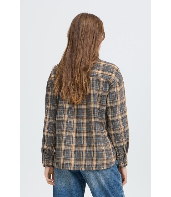 b.young BYFABRICE Shirt Grey/Brown Check – Geruit loose fit dameshemd