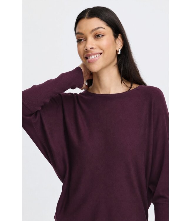 b.young BYMMORLA Bat Jumper Fig – Dames trui met vleermuismouwen