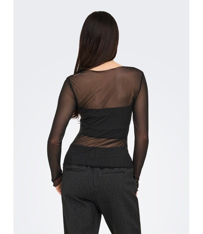 JDY JDYELSA New Life O-Neck Top Black – Dames mesh top met lange mouwen
