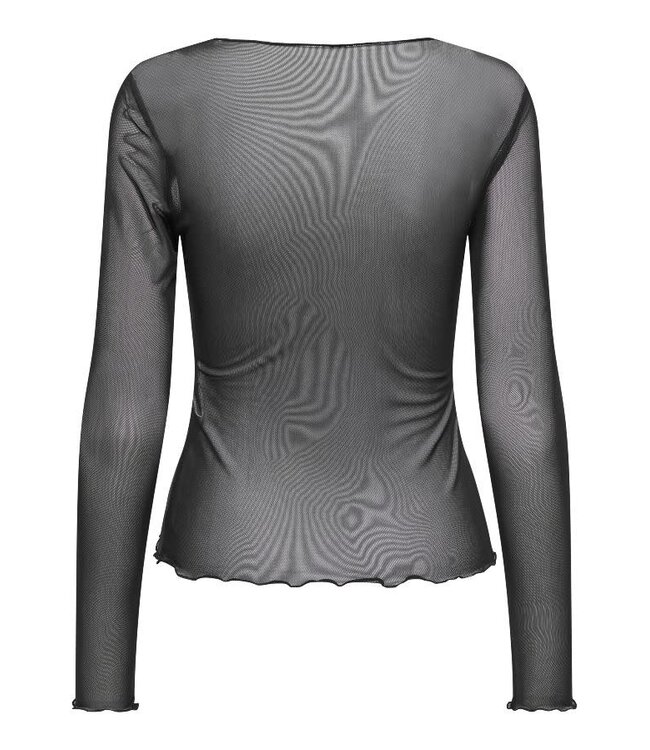 JDY JDYELSA New Life O-Neck Top Black – Dames mesh top met lange mouwen