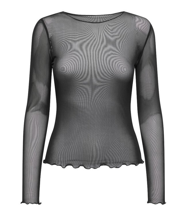 JDY JDYELSA New Life O-Neck Top Black – Dames mesh top met lange mouwen