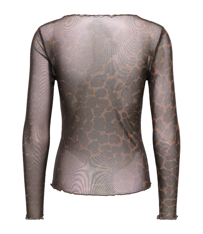 JDY JDYELSA New Life O-Neck Top Coffee Bean LEO – Dames mesh top met luipaardprint
