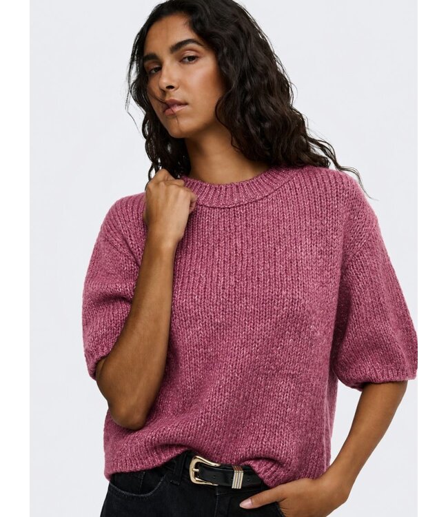 JDY JDYDICTE O-Neck Pull Deco Rose – Dames gebreide trui met halflange mouwen