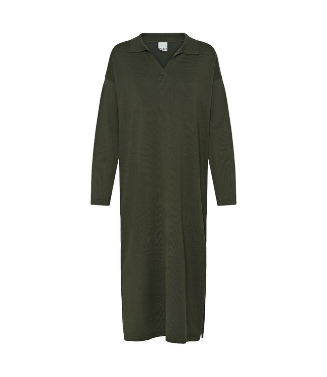 ICHI IHLULS Dress 2 Rosin – Gebreide dames midi jurk met polokraag