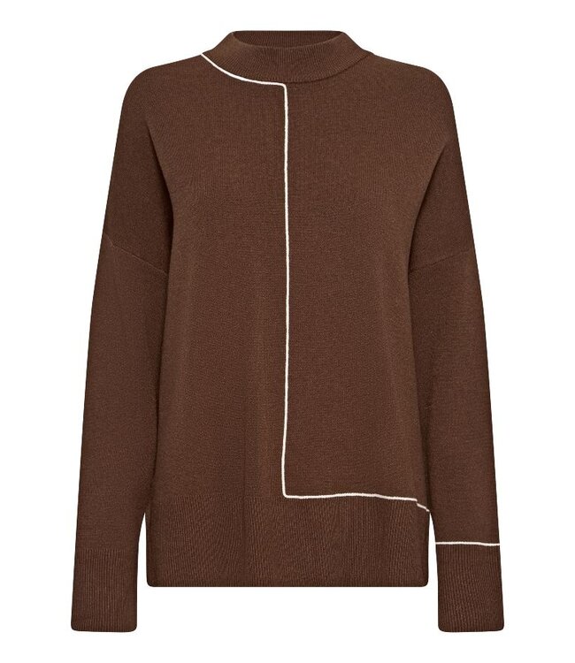 ICHI IHBALLIA LS3 Chicory Coffee – Bruine dames trui met contrastdetail