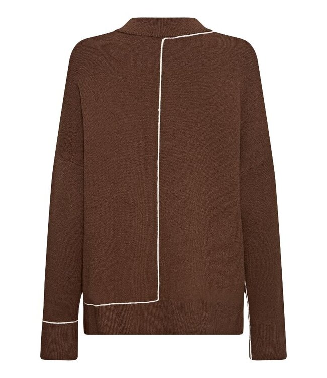 ICHI IHBALLIA LS3 Chicory Coffee – Bruine dames trui met contrastdetail