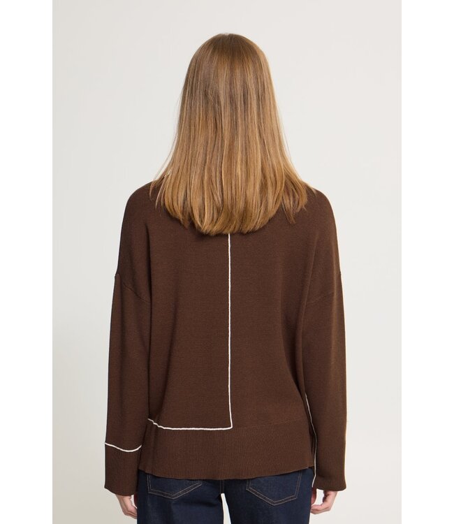 ICHI IHBALLIA LS3 Chicory Coffee – Bruine dames trui met contrastdetail