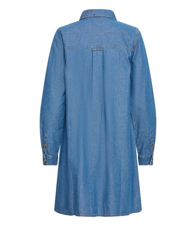 ICHI IHARCHER Dress 4 Washed Medium Blue – Blauwe denim dames overhemdjurk