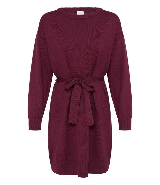 ICHI IHLULS Dress Rhododendron – Bordeaux gebreide damesjurk met ceintuur
