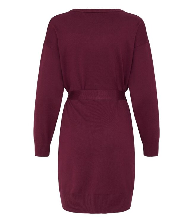 ICHI IHLULS Dress Rhododendron – Bordeaux gebreide damesjurk met ceintuur