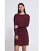 ICHI IHLULS Dress Rhododendron – Bordeaux gebreide damesjurk met ceintuur