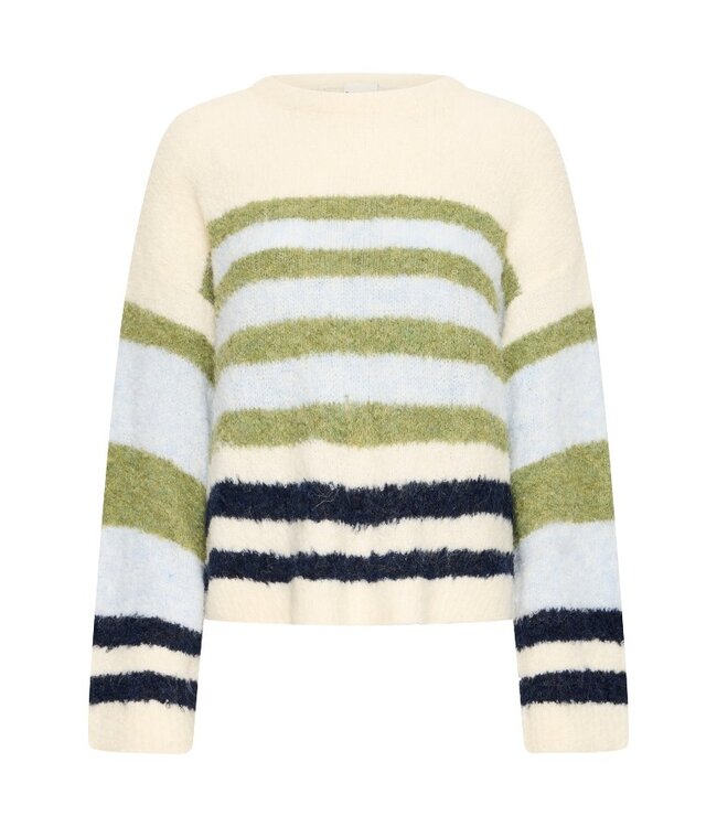 ICHI IHBOSELE Pullover Birch Blue Stripe – Zachte gestreepte damestrui