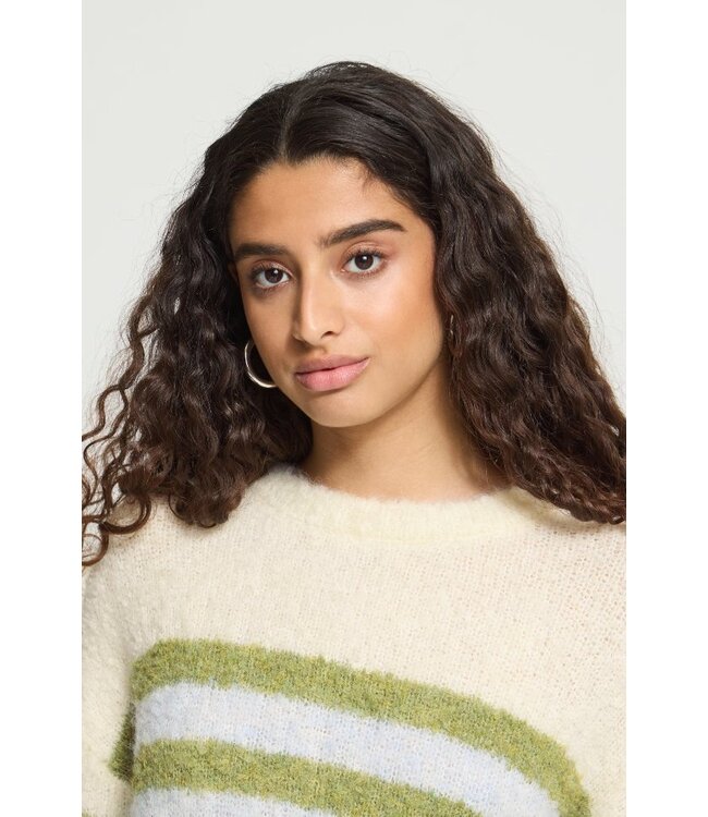 ICHI IHBOSELE Pullover Birch Blue Stripe – Zachte gestreepte damestrui
