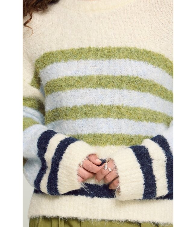 ICHI IHBOSELE Pullover Birch Blue Stripe – Zachte gestreepte damestrui