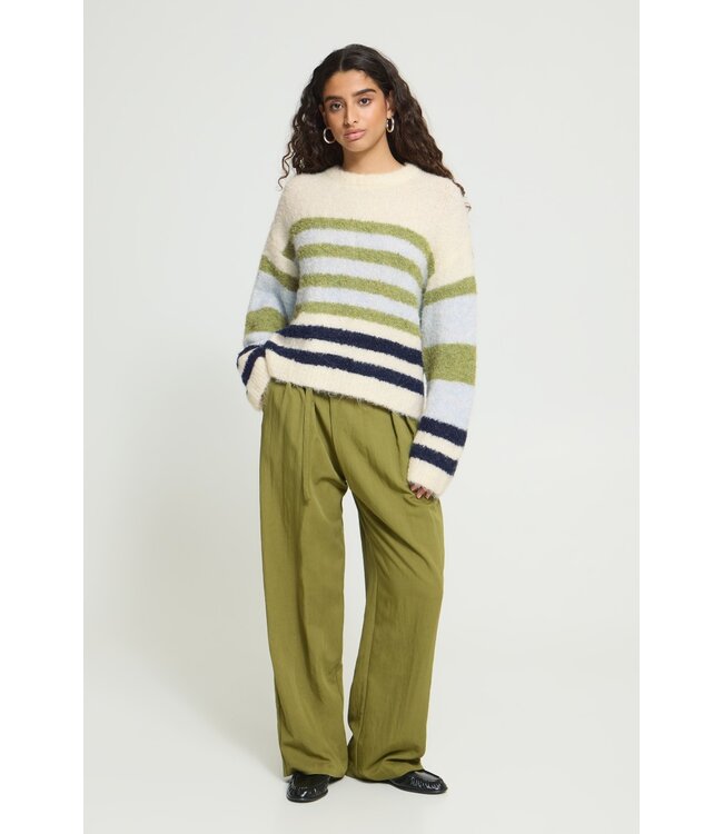 ICHI IHBOSELE Pullover Birch Blue Stripe – Zachte gestreepte damestrui