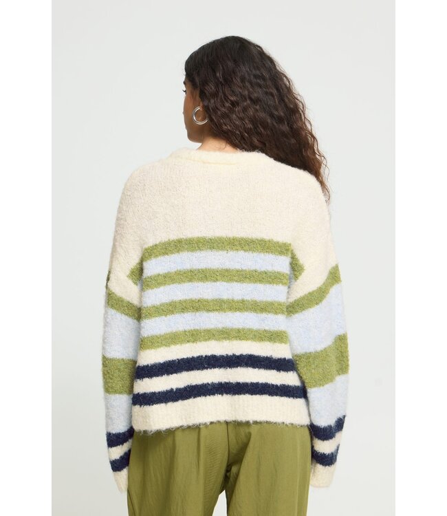 ICHI IHBOSELE Pullover Birch Blue Stripe – Zachte gestreepte damestrui