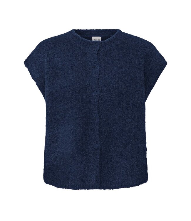 ICHI ICHI IHSARISA WA2 Maritime Blue – Mouwloos bouclé vest met knopen