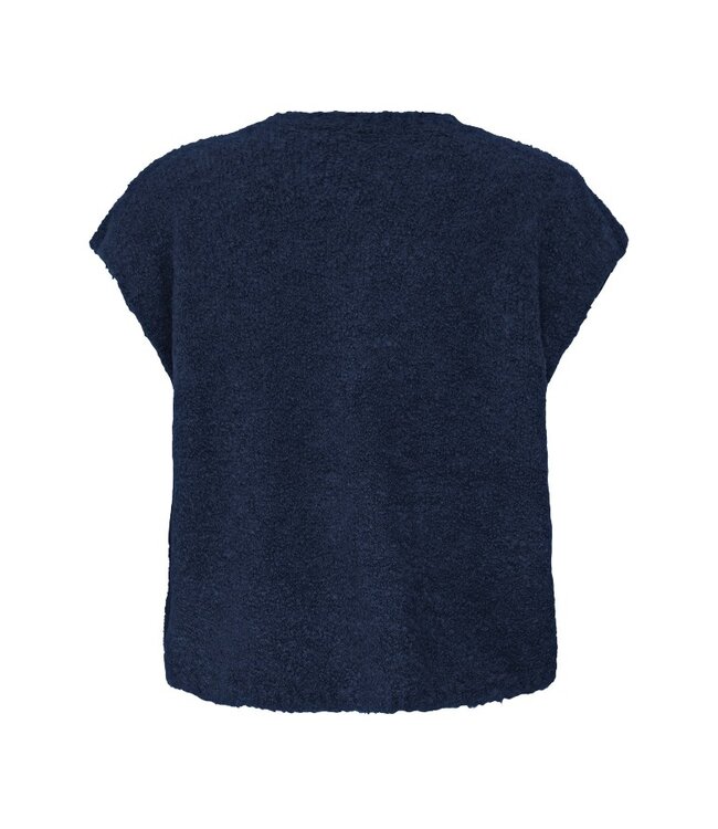 ICHI ICHI IHSARISA WA2 Maritime Blue – Mouwloos bouclé vest met knopen