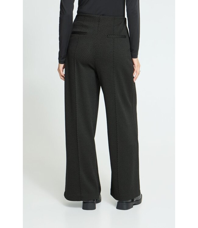 ICHI ICHI IHKATE Twillish Wide Pant Rosin-Black/Green – Dames broek met wijde pijpen