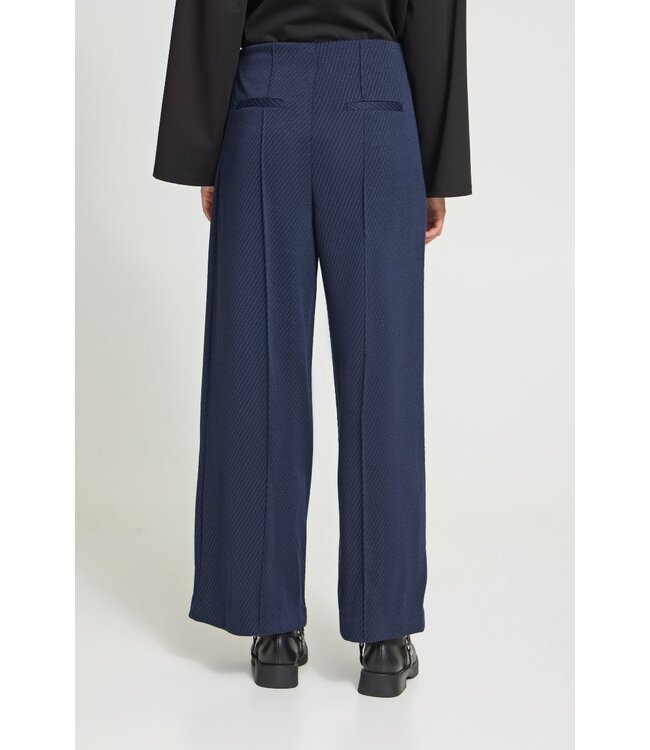 ICHI ICHI IHKATE Twillish Wide Pant Maritime Blue/Black – Blauwe--Zwart gestreepte broek met wijde pijpen