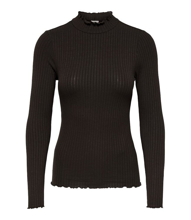 JDY JDY JDYFRANSISKA Life Hi-Neck Top Black Coffee – Bruine ribtop met hoge hals