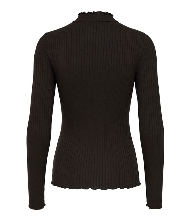 JDY JDY JDYFRANSISKA Life Hi-Neck Top Black Coffee – Bruine ribtop met hoge hals